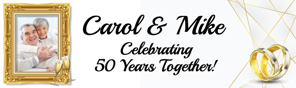 Personalised 50th Wedding Anniversary Banner - Gold Rings - Custom Name & 1 Photo Upload