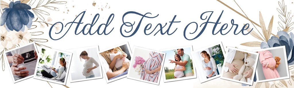 Personalised Wedding Banner - Blue Flora - Custom Text & 9 Photo Upload