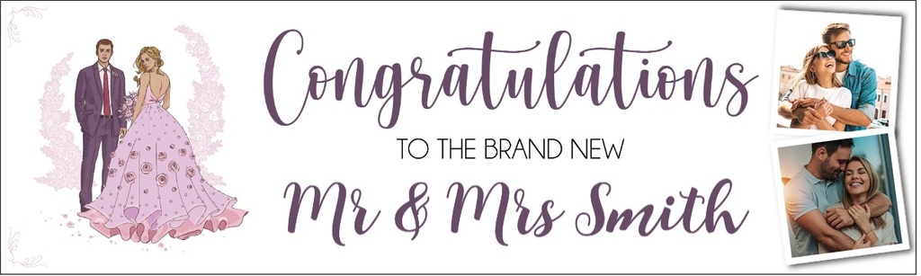 Personalised Wedding Banner - Congratulations Mr & Mrs - Custom Names 2 Photo Upload