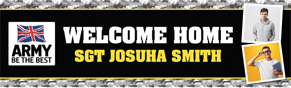 Personalised Welcome Home Banner - Army - Custom Name & 2 Photo Upload