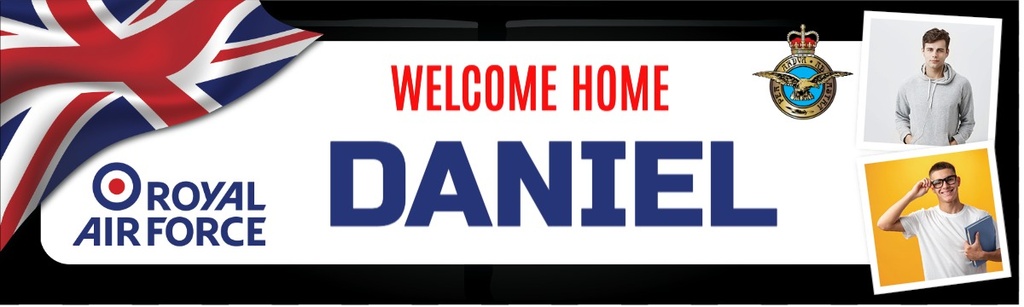 Personalised Welcome Home Banner - Royal Air Force - Custom Name & 2 Photo Upload