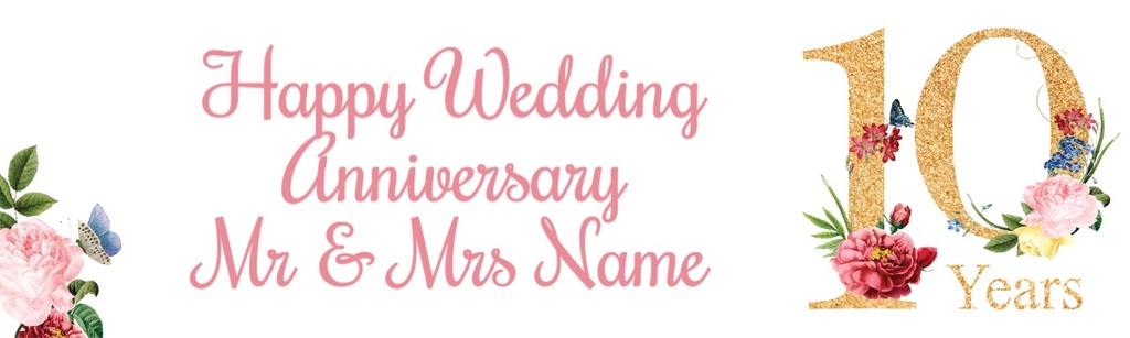 10th Wedding Anniversary Banner - Floral Design