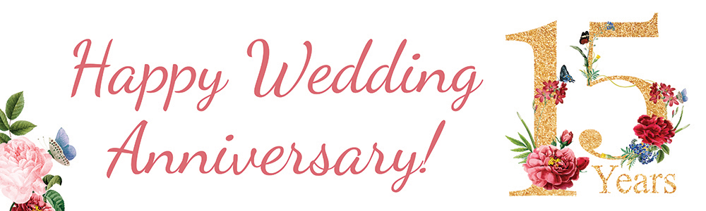 15th Wedding Anniversary Banner - Floral Design