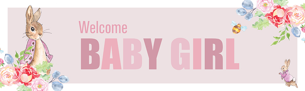 Baby Girl Banner - Pink Rabbit Floral Welcome
