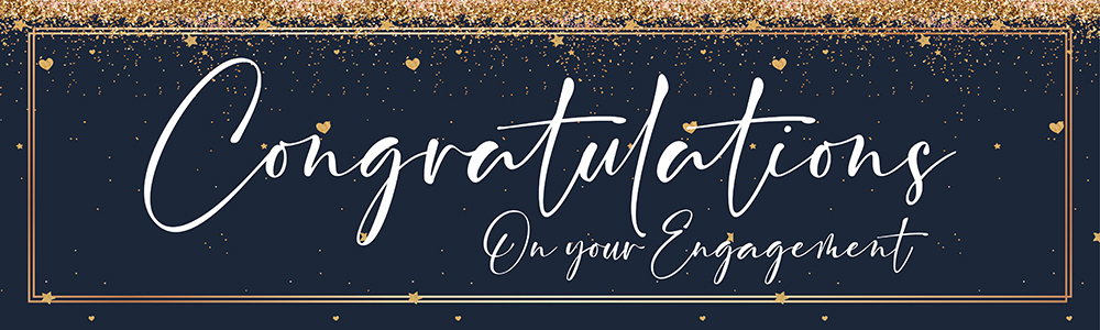 Engagement Party Banner - Blue & Gold Congratulations