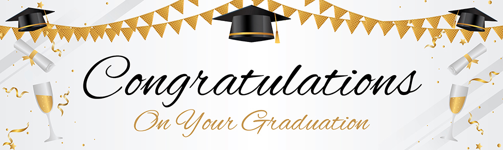 Graduation Banner - White & Gold Congratulations On Your