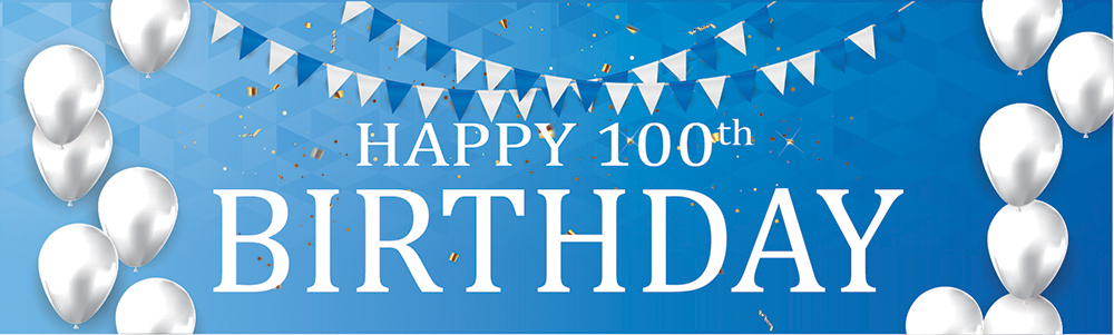 Happy 100th Birthday Banner - Blue & White