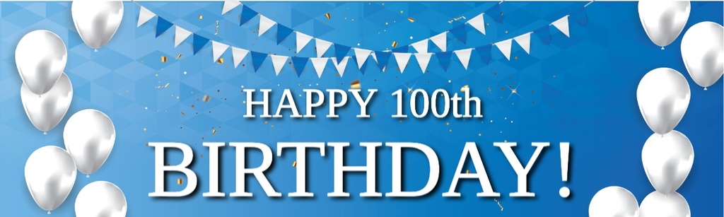 Happy 100th Birthday Banner - Blue & White