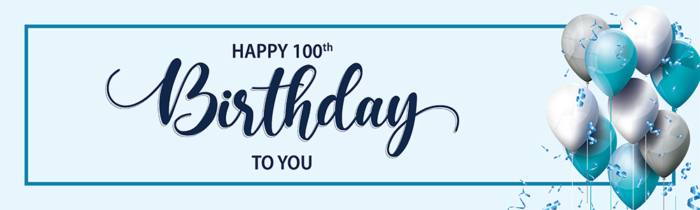 Happy 100th Birthday Banner - Blue White Balloons