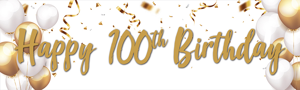 Happy 100th Birthday Banner - Gold & White Balloons