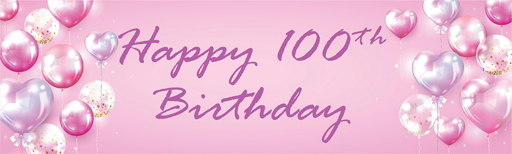 Happy 100th Birthday Banner - Pink Balloons
