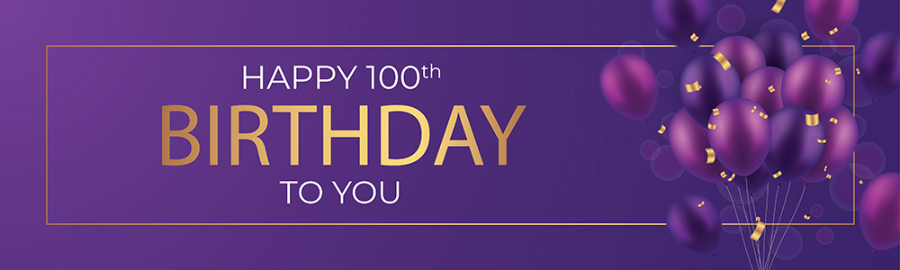 Happy 100th Birthday Banner - Purple Balloons