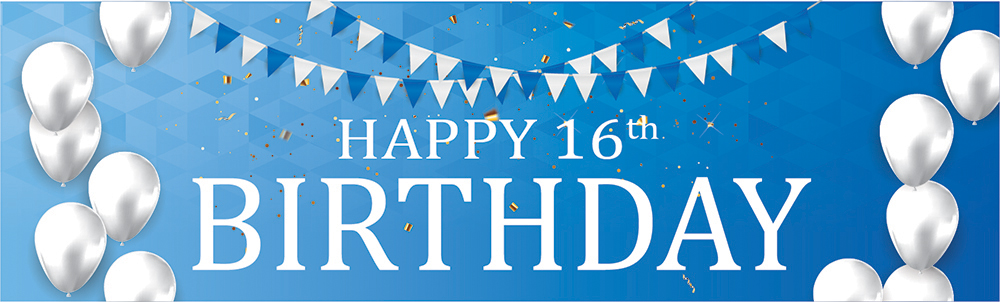 Happy 16th Birthday Banner - Blue & White