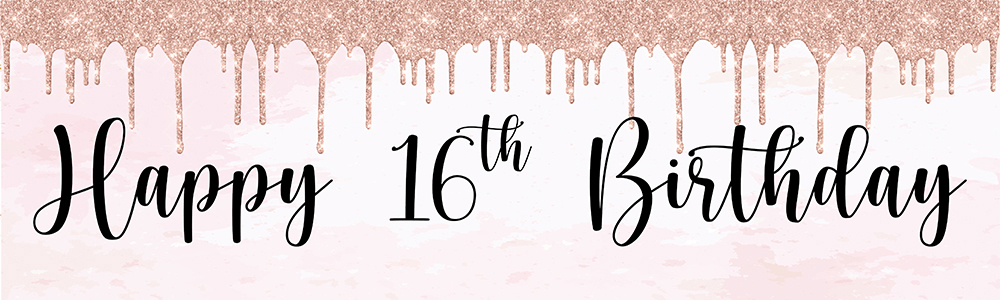 Happy 16th Birthday Banner - Pink Glitter