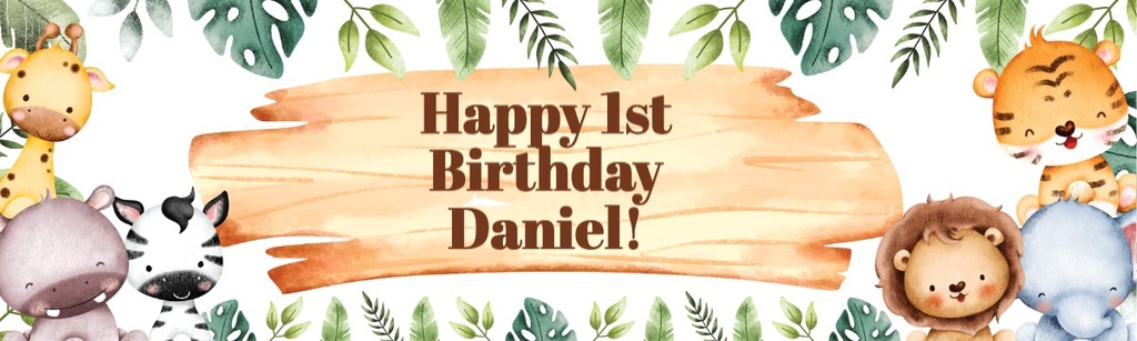 Happy 1st Birthday Banner - Baby Jungle Animals