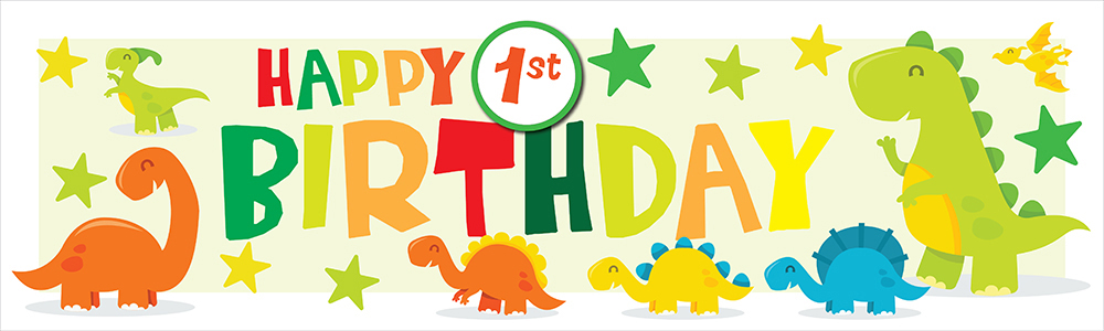 Happy 1st Birthday Banner - Cute Dinosaur