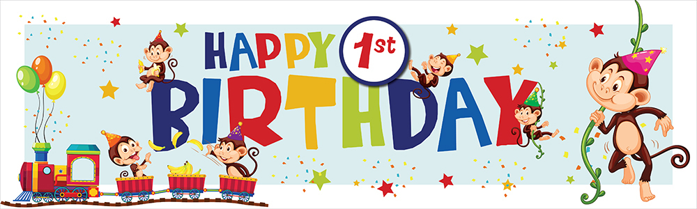 Happy 1st Birthday Banner - Monkey Train
