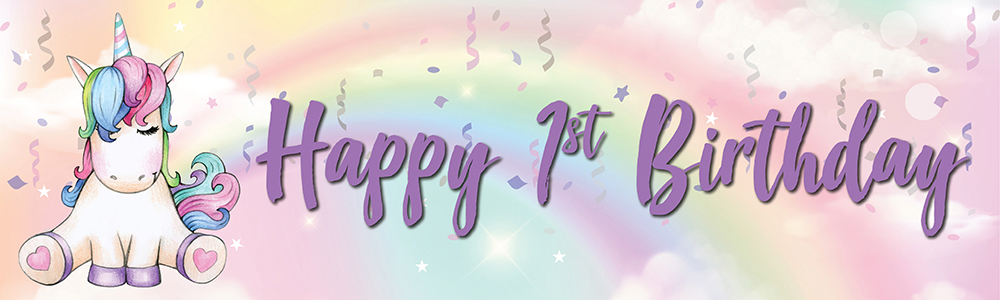 Happy 1st Birthday Banner - Rainbow Unicorn