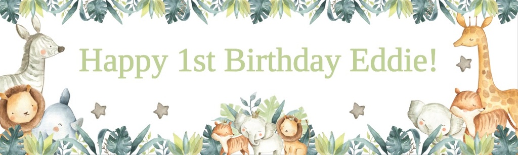 Happy 1st Birthday Banner - Safari Animal Friends