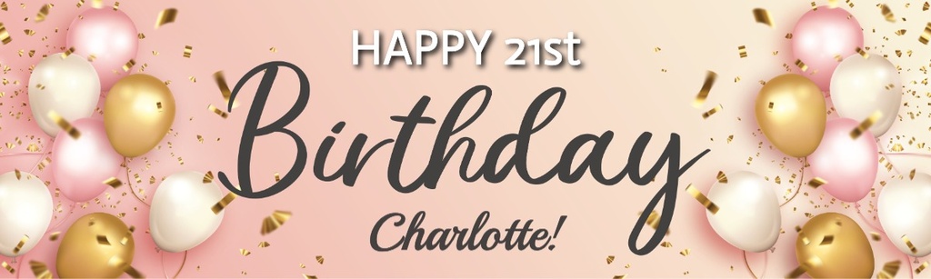 Happy 21st Birthday Banner - Pink & Gold Balloons