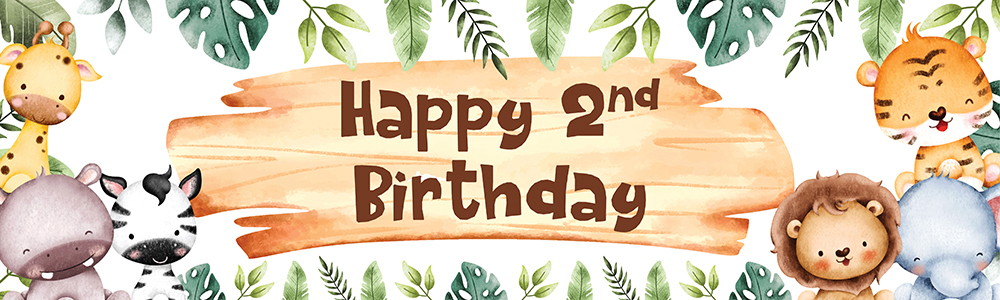 Happy 2nd Birthday Banner - Baby Jungle Animals