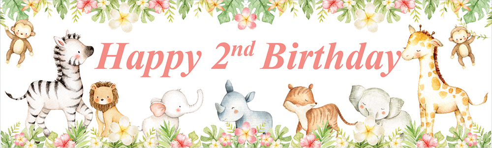 Happy 2nd Birthday Banner - Baby Safari Animals