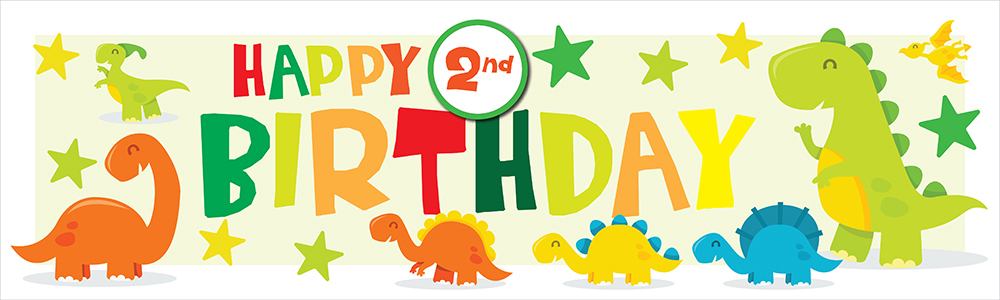 Happy 2nd Birthday Banner - Cute Dinosaur