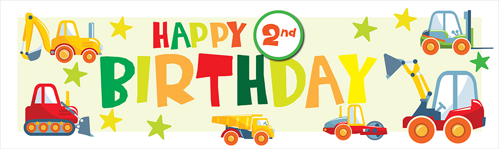 Happy 2nd Birthday Banner - Diggers & Trucks