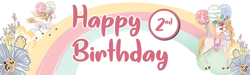 Happy 2nd Birthday Banner - Floral Unicorn