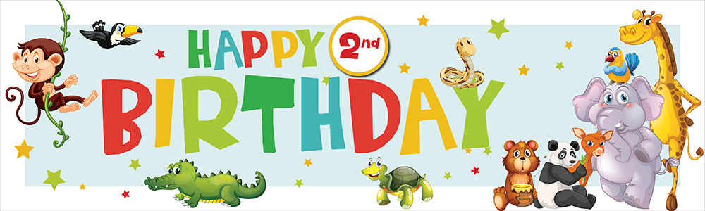 Happy 2nd Birthday Banner - Jungle Animals