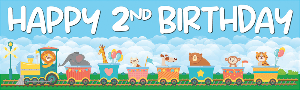 Happy 2nd Birthday Banner - Lion Circus Train