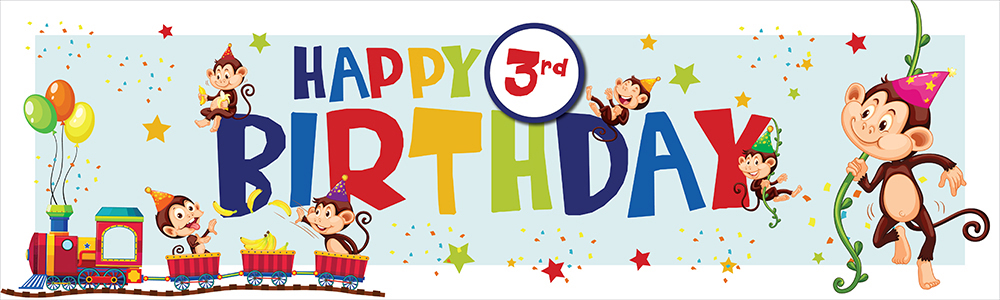 Happy 3rd Birthday Banner - Monkey Train