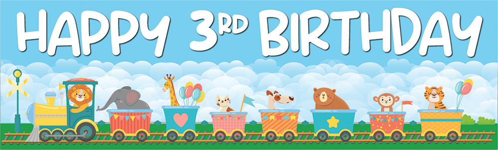 Happy 3rd Birthday Banner - Lion Circus Train