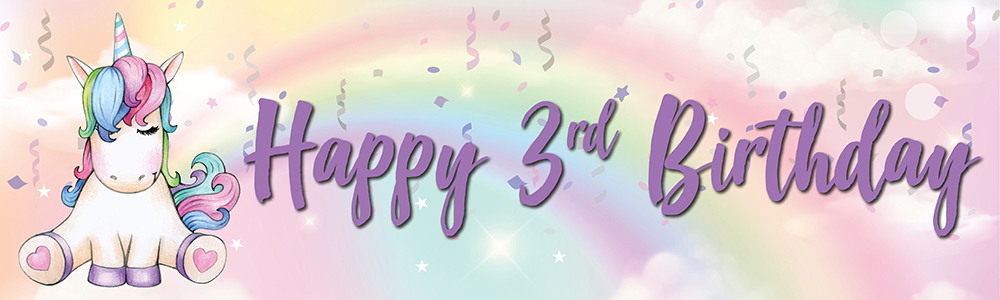 Happy 3rd Birthday Banner - Rainbow Unicorn