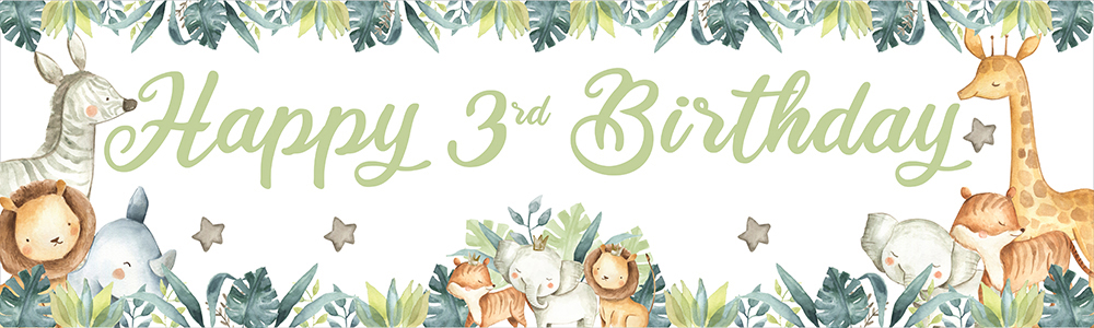 Happy 3rd Birthday Banner - Safari Animal Friends