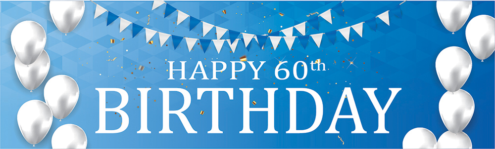 Happy 60th Birthday Banner - Blue & White