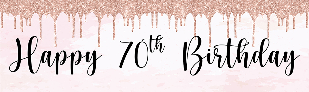 Happy 70th Birthday Banner - Pink Glitter