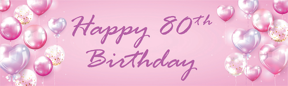 Happy 80th Birthday Banner - Pink Balloons