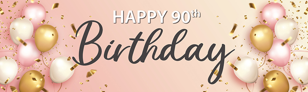 Happy 90th Birthday Banner - Pink & Gold Balloons