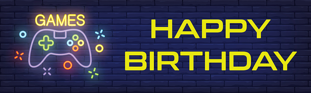 Happy Birthday Banner - Blue Playstation Gaming Teenager