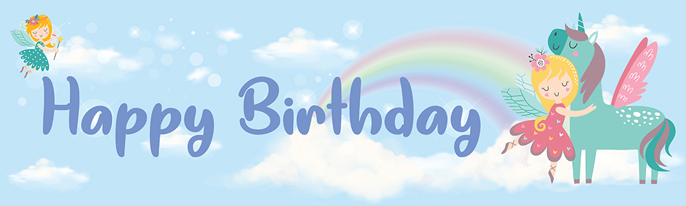 Happy Birthday Banner - Blue Sky Rainbow Unicorn