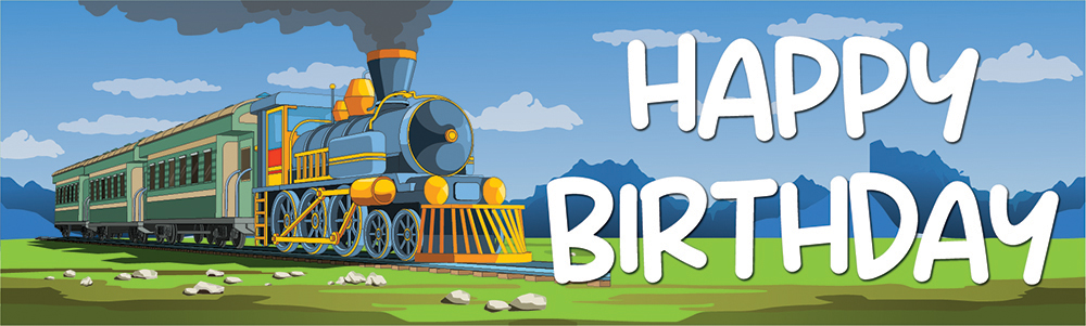 Happy Birthday Banner - Blue Train Party