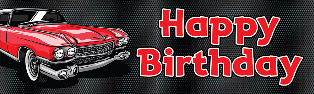 Happy Birthday Banner - Classic Red Car