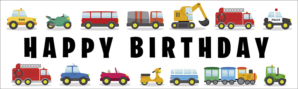 Happy Birthday Banner - Diggers Trucks & Trains Kids