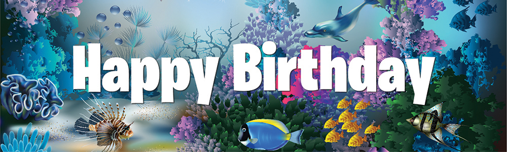 Happy Birthday Banner - Dolphin Coral Reef Under The Sea