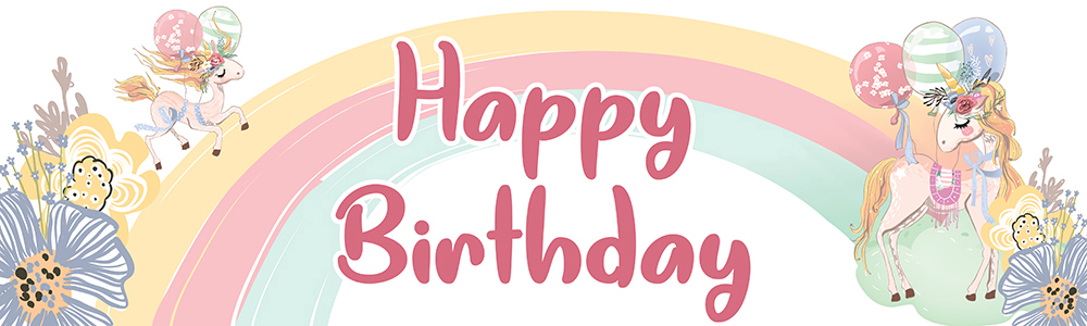 Happy Birthday Banner - Floral Rainbow Unicorn Party