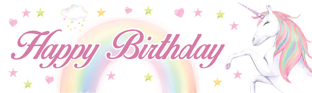 Happy Birthday Banner - Hearts & Stars Rainbow Unicorn