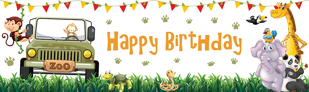 Happy Birthday Banner - Jeep Safari Animal Party
