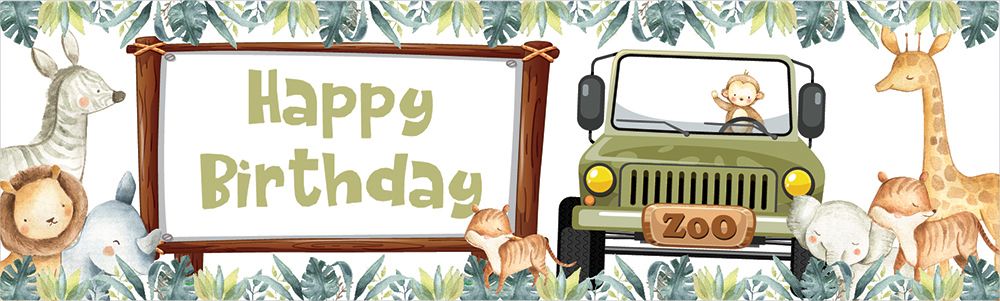Happy Birthday Banner - Jeep Safari Animals Childrens