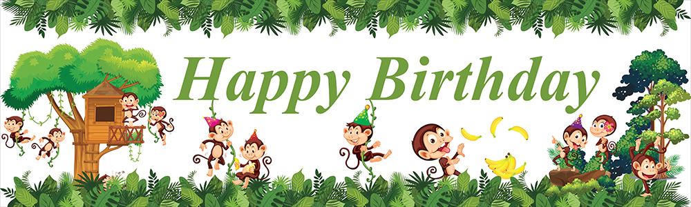 Happy Birthday Banner - Jungle Monkey Treehouse